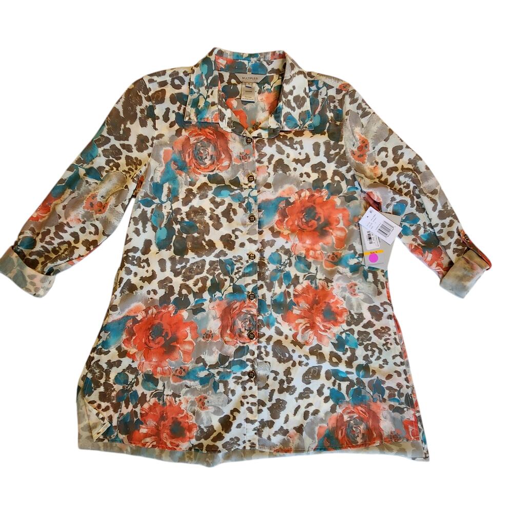 NWT Multiples The Mimi Tunic Blouse Roll-tab Sleeves Tunic Side Slits sz small
